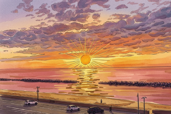 日本海へ沈む夕日